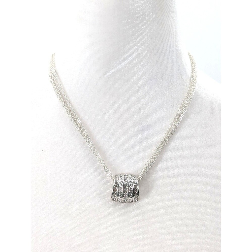 White Silver Tone Vintage Rhinestone Multi Chain Statement Pendant Necklace